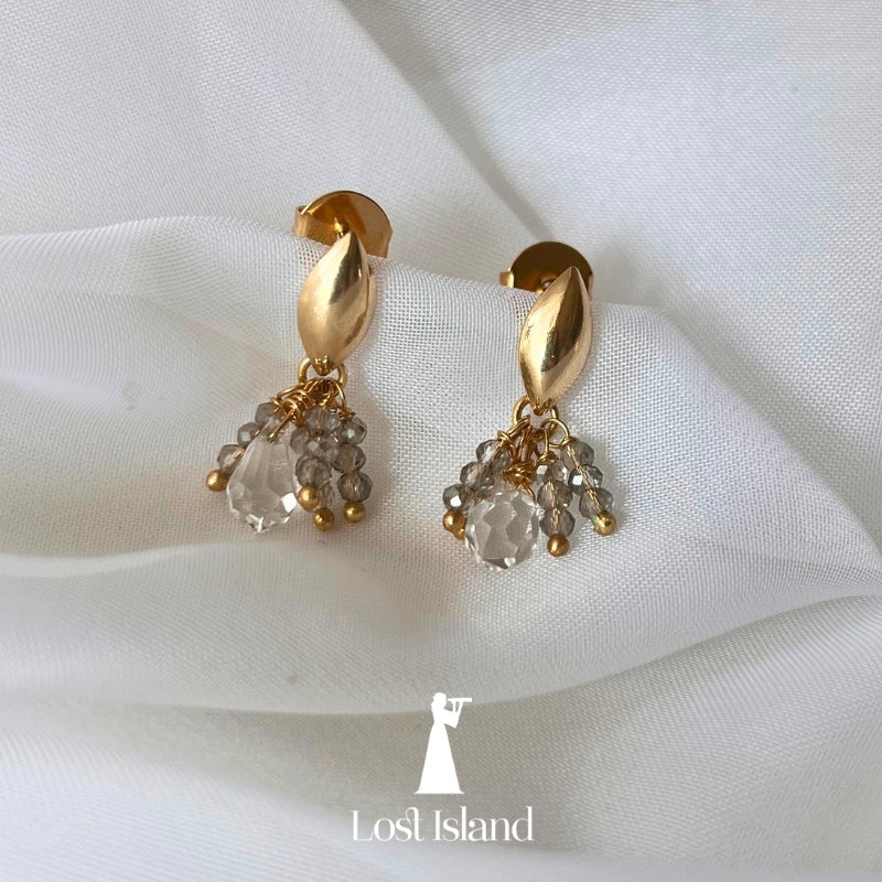 Brinco Pequenos Cristais Banho Ouro 18k