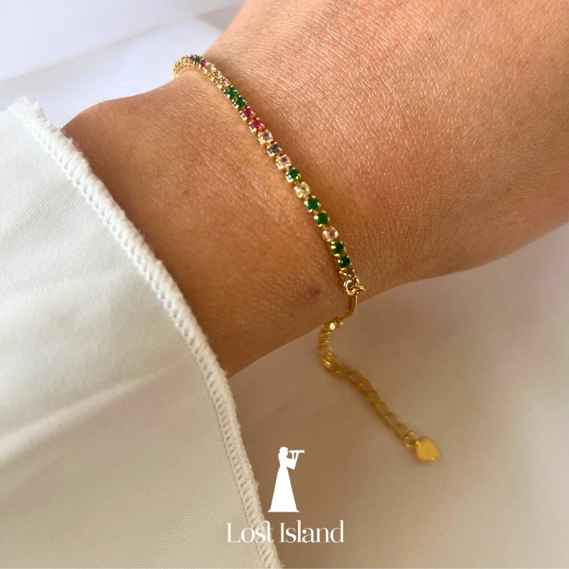 Pulseira Mini Riviera Colorido Banho Ouro 18k