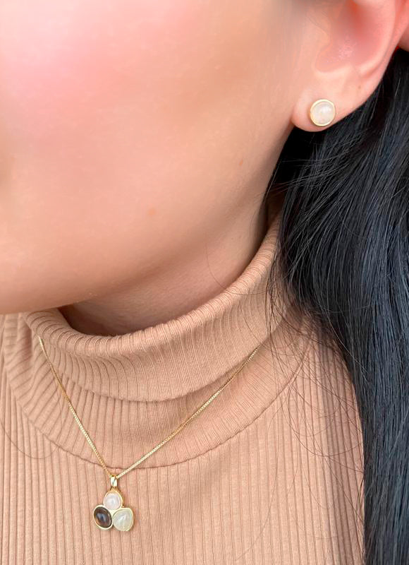 Conjunto Trevo Pedra Natural Banhado Ouro 18k