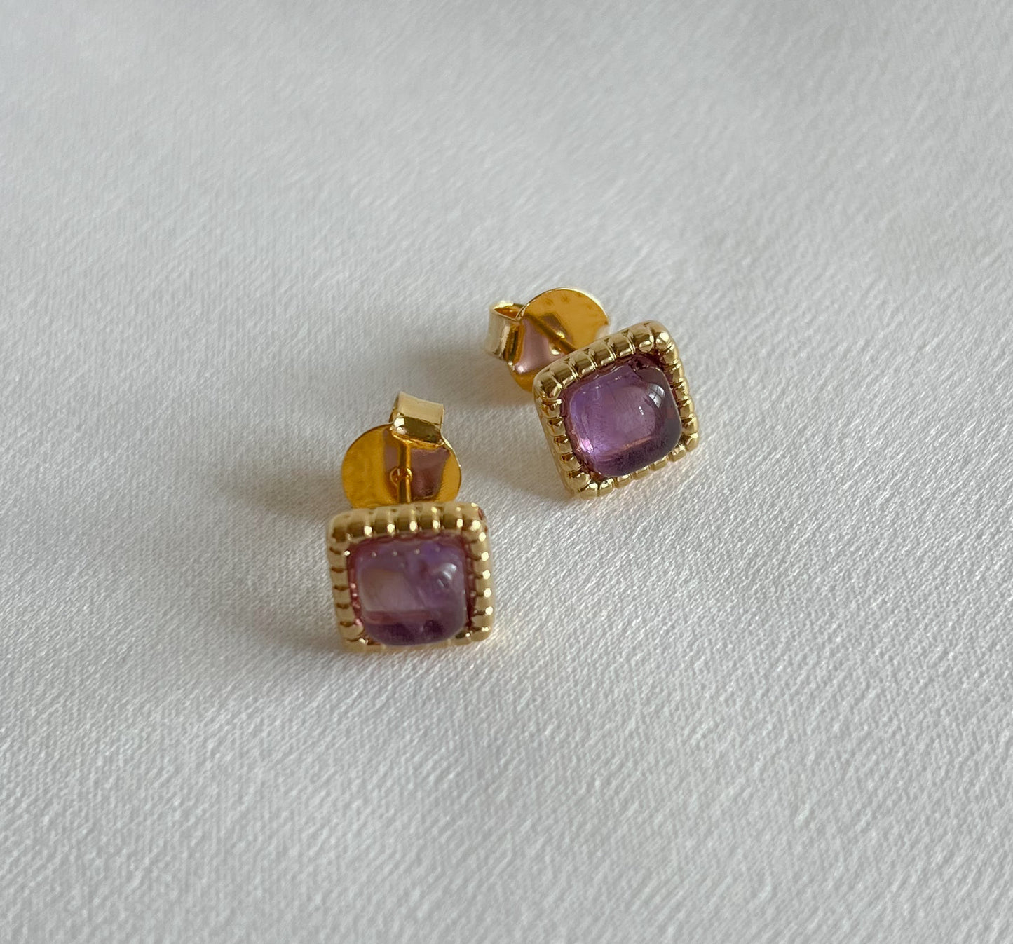 Brinco Stella Pedra Ametista Banho Ouro 18k