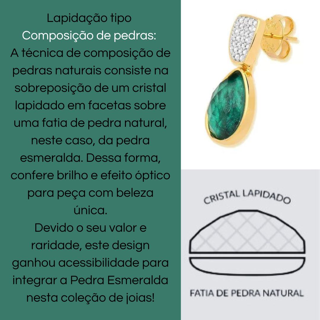 Conjunto Esmeralda Banhado a Ouro 18k