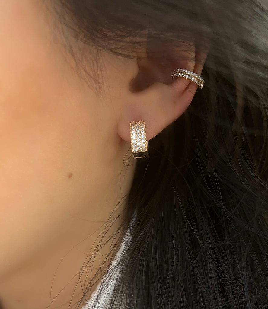 Brinco Mini Argola Bold Cravejado Zircônia Banho Ouro 18k