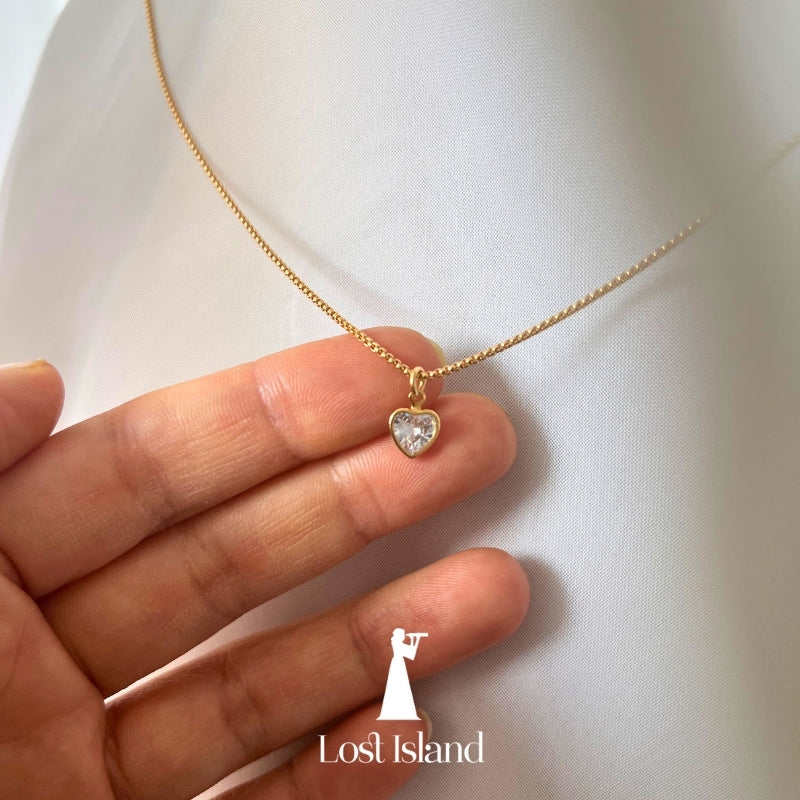 Colar Ponto de Luz de Coração Banho Ouro 18k