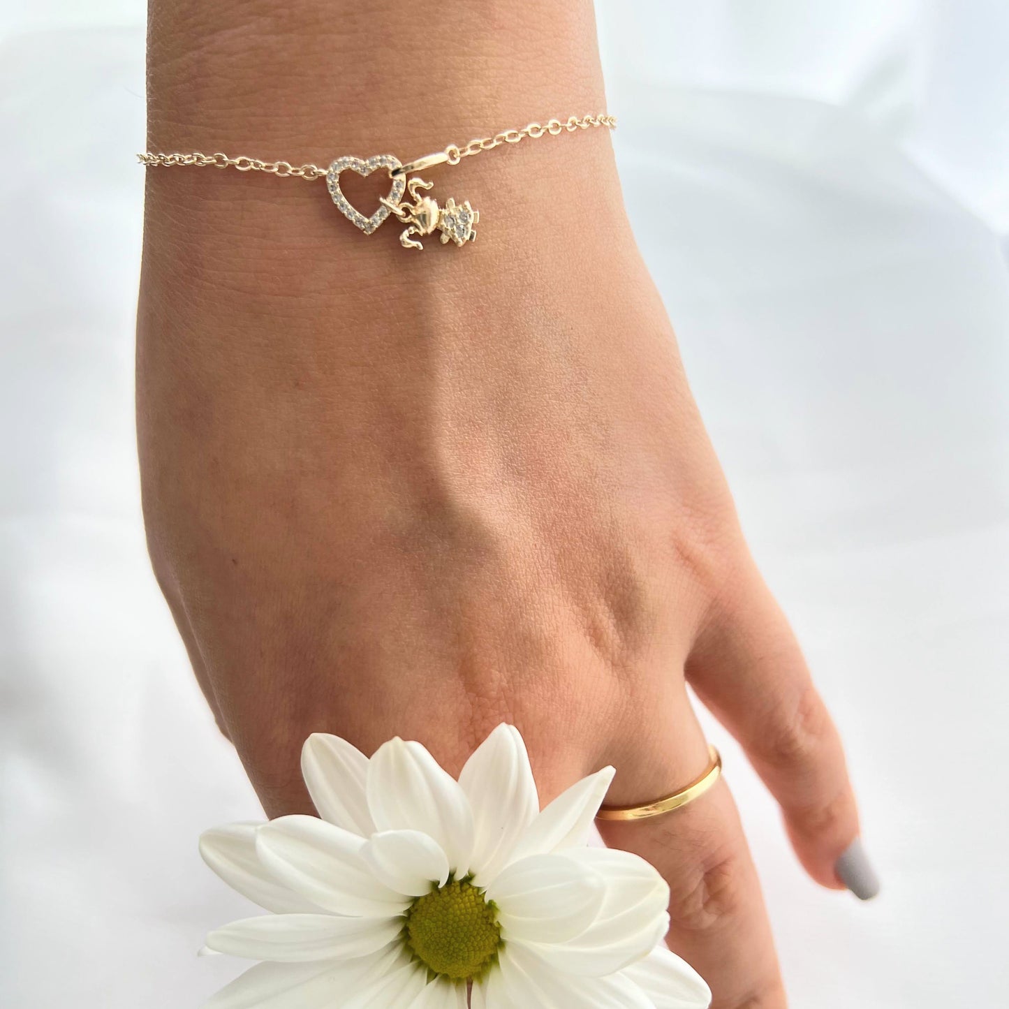 Pulseira Filhos Coração Cravejado Banho 18k