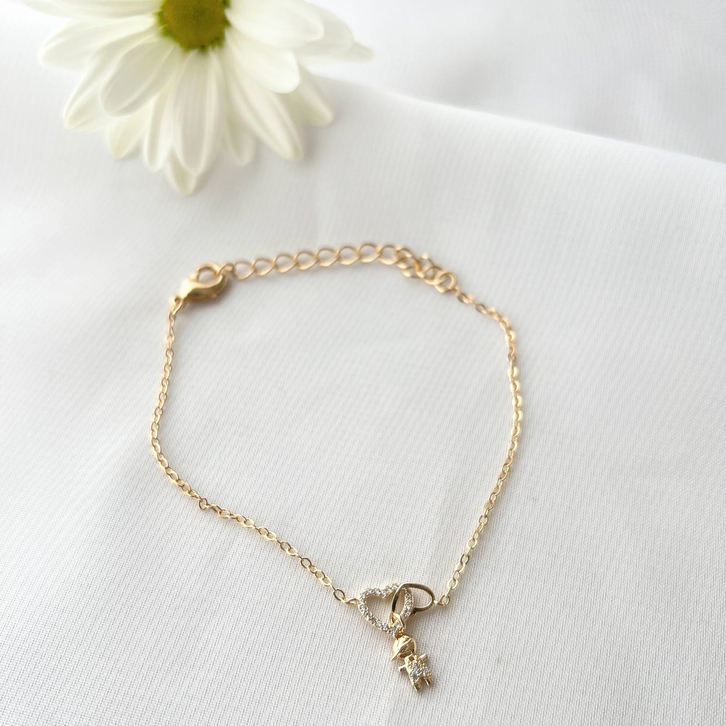 Pulseira Filhos Coração Cravejado Banho 18k