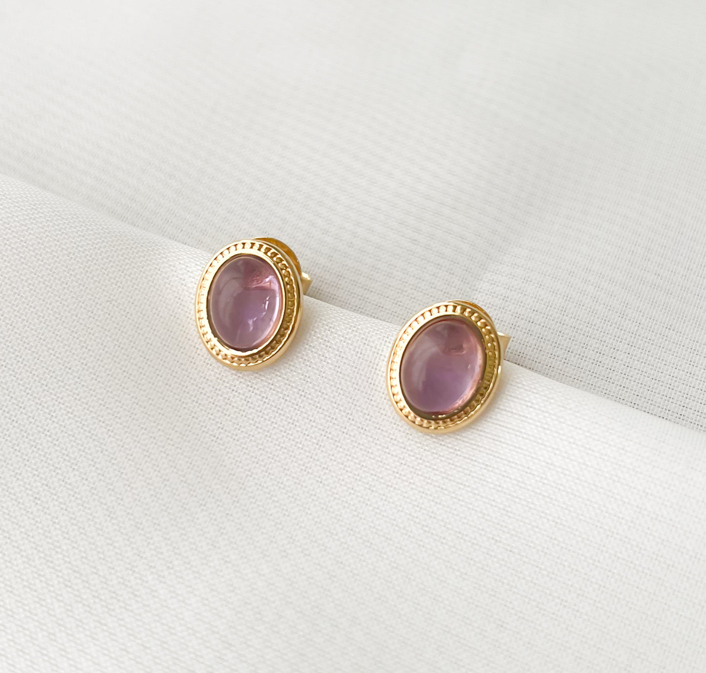 Brinco Valência Pedra Natural Ametista Banhado Ouro 18k