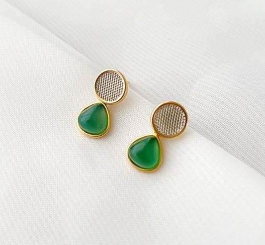 Brinco Ágata Verde Vintage Banhado Ouro 18k
