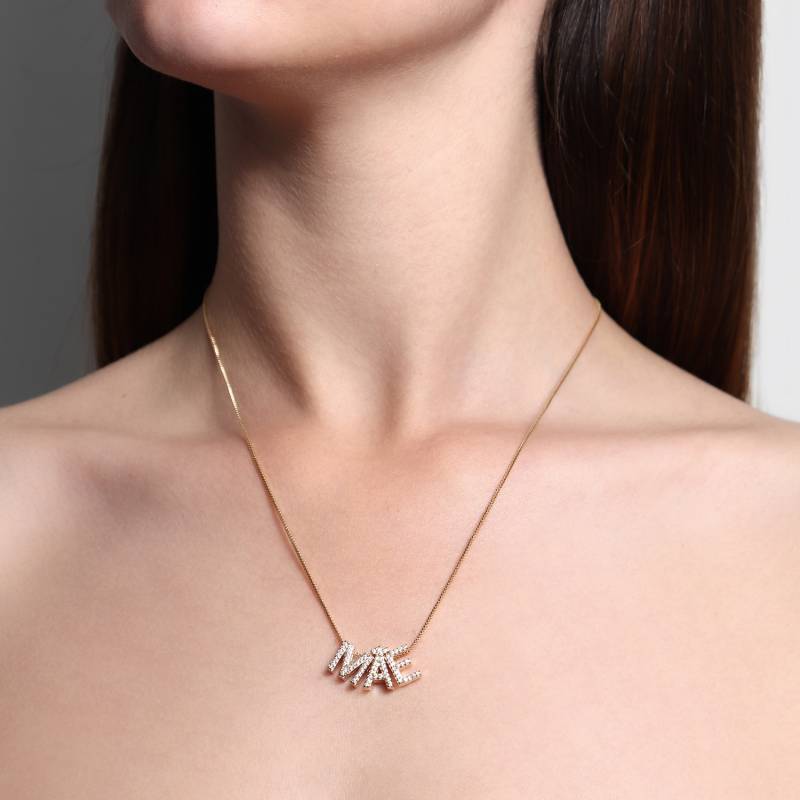 Colar Mãe Letras Cravejado Zircônia Luxo Banho Ouro 18k