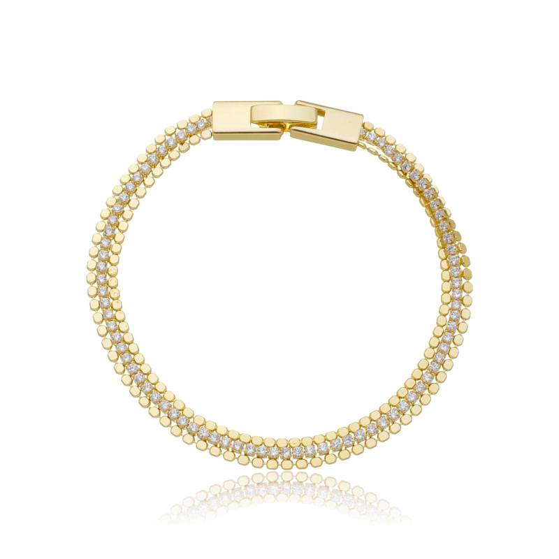 Pulseira Tripla Riviera e Corrente Moeda Banho Ouro 18k