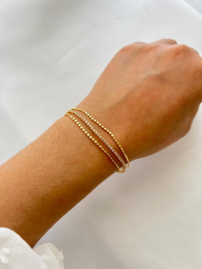 Pulseira Tripla Riviera e Corrente Moeda Banho Ouro 18k