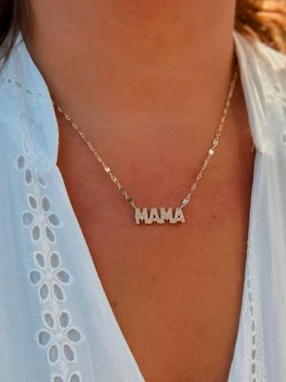 Colar Luxo Mama Cravejado Zircônia Banho Ouro 18k
