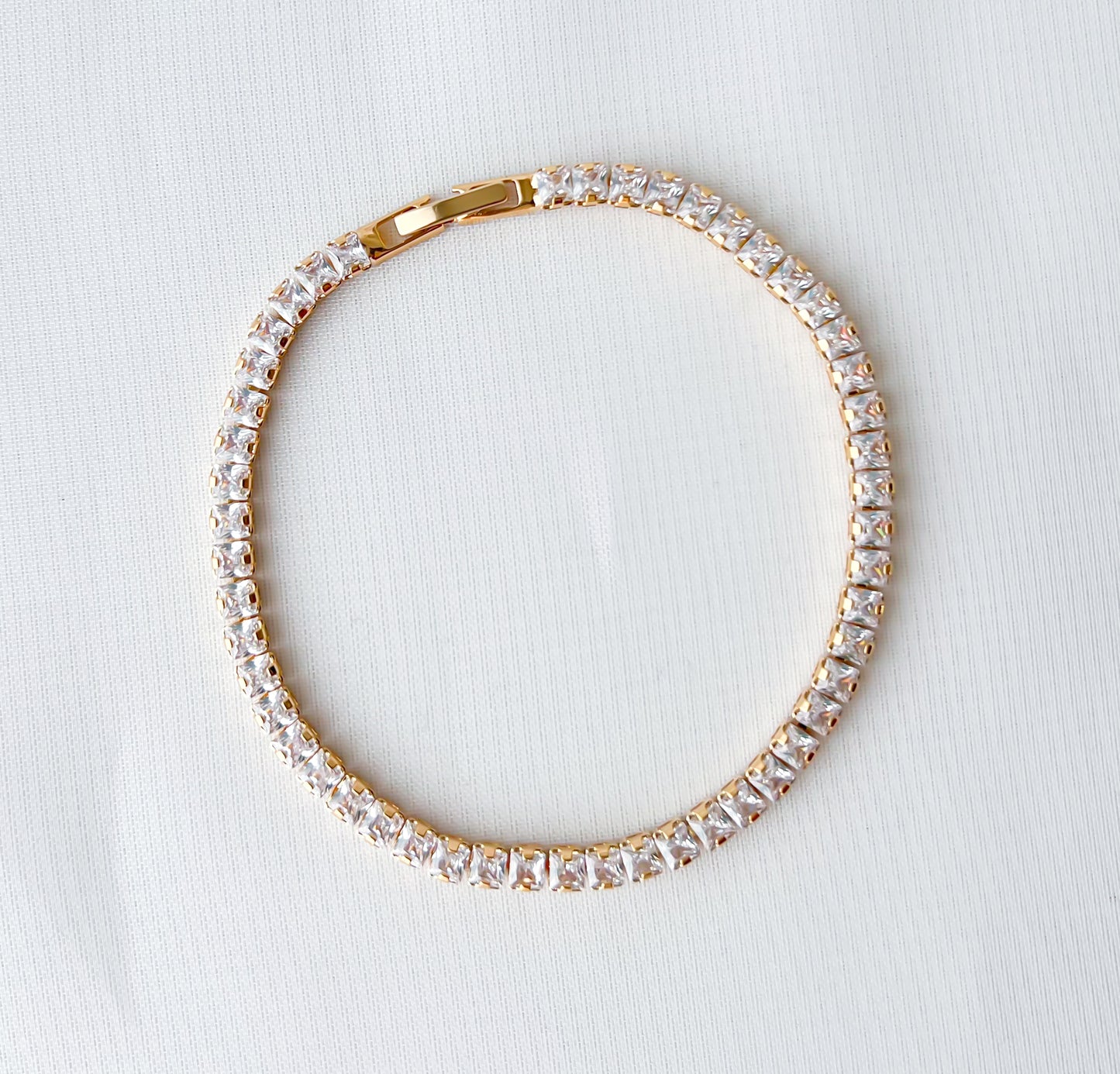 Pulseira Riviera Mini Zircônia Retangular Banho Ouro 18k