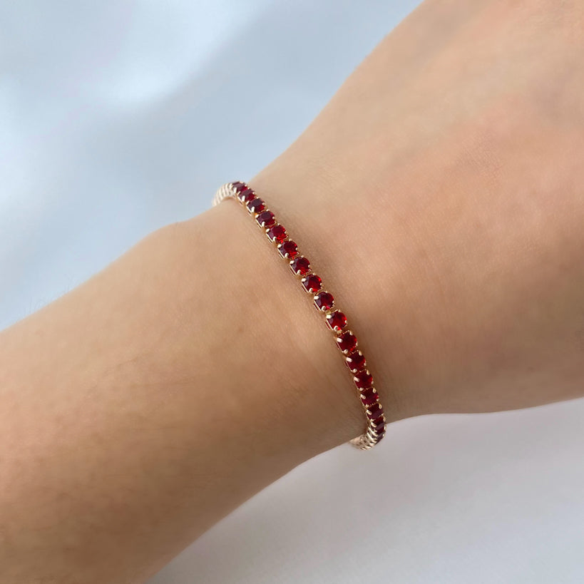 Pulseira Riviera Quadradinha Vermelha Banho Ouro 18k