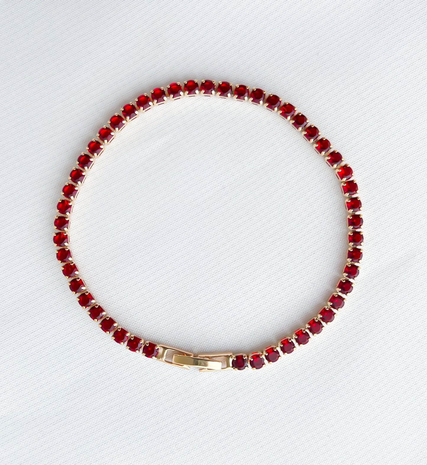 Pulseira Riviera Quadradinha Vermelha Banho Ouro 18k