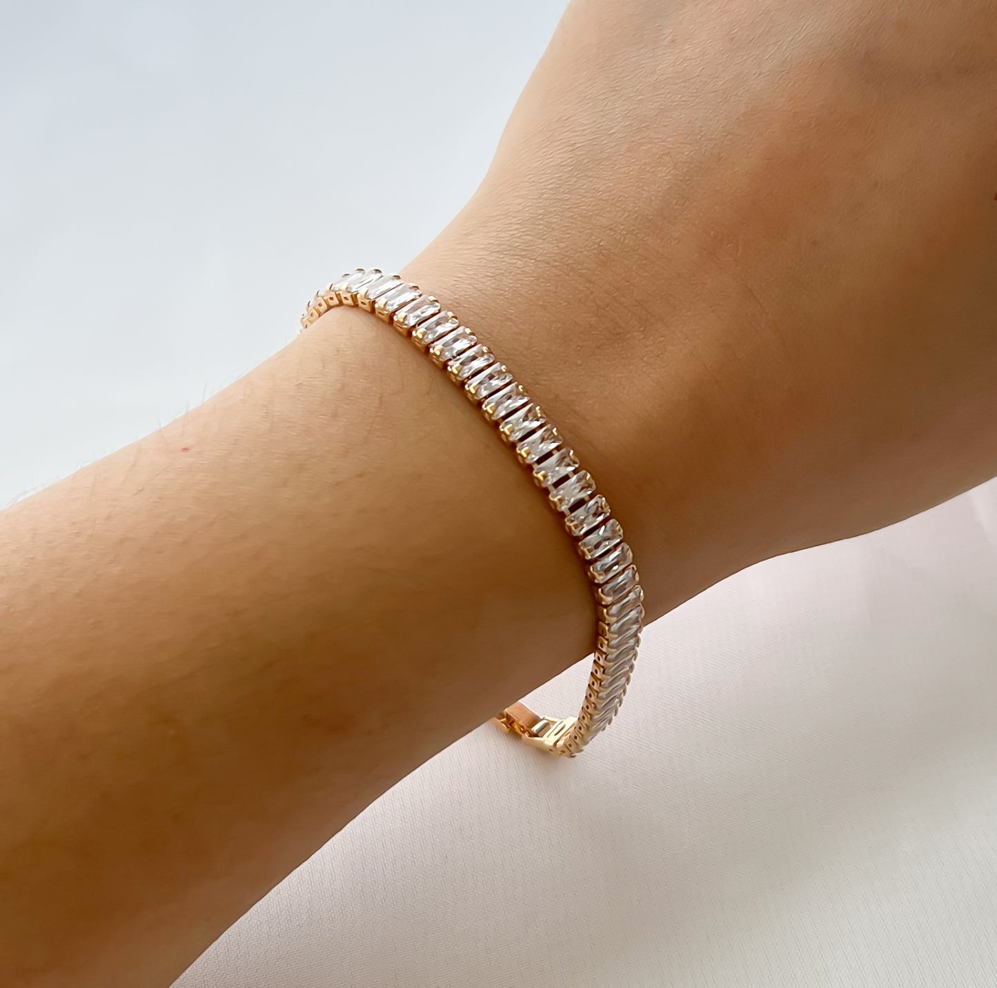 Pulseira Riviera Retangular G Banho Ouro 18k