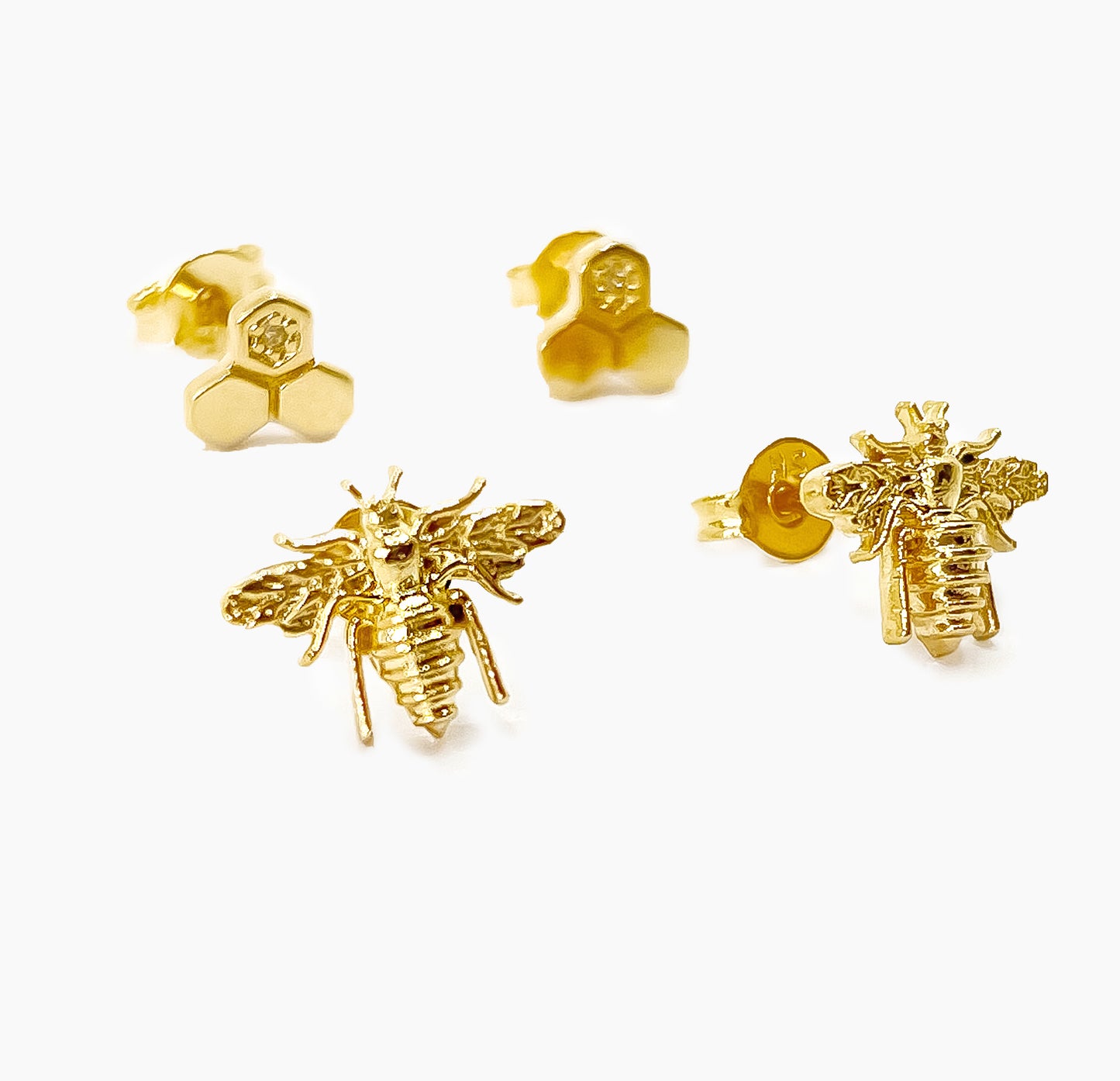 Brinco Duplo Abelha Banhado a Ouro 18k