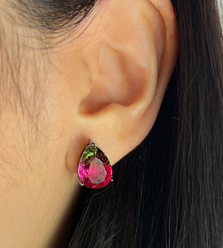Brinco Vagalume Rosa em Ródio Negro