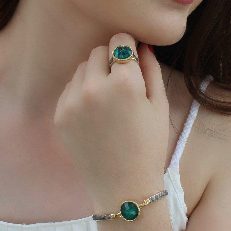 Pulseira de Esmeralda Banho a Ouro 18k