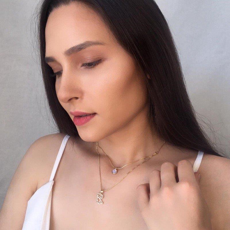 Colar Love Cat - Pedra Natural e Banhado a Ouro18k