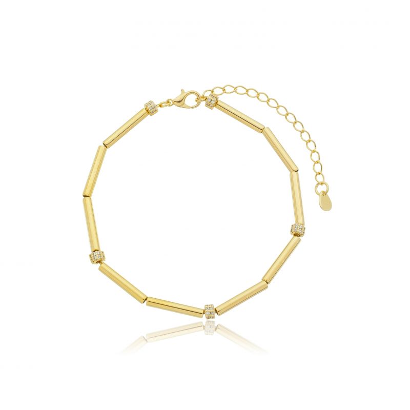 Pulseira Canudinho Entremeio Cravejado Banho 18k