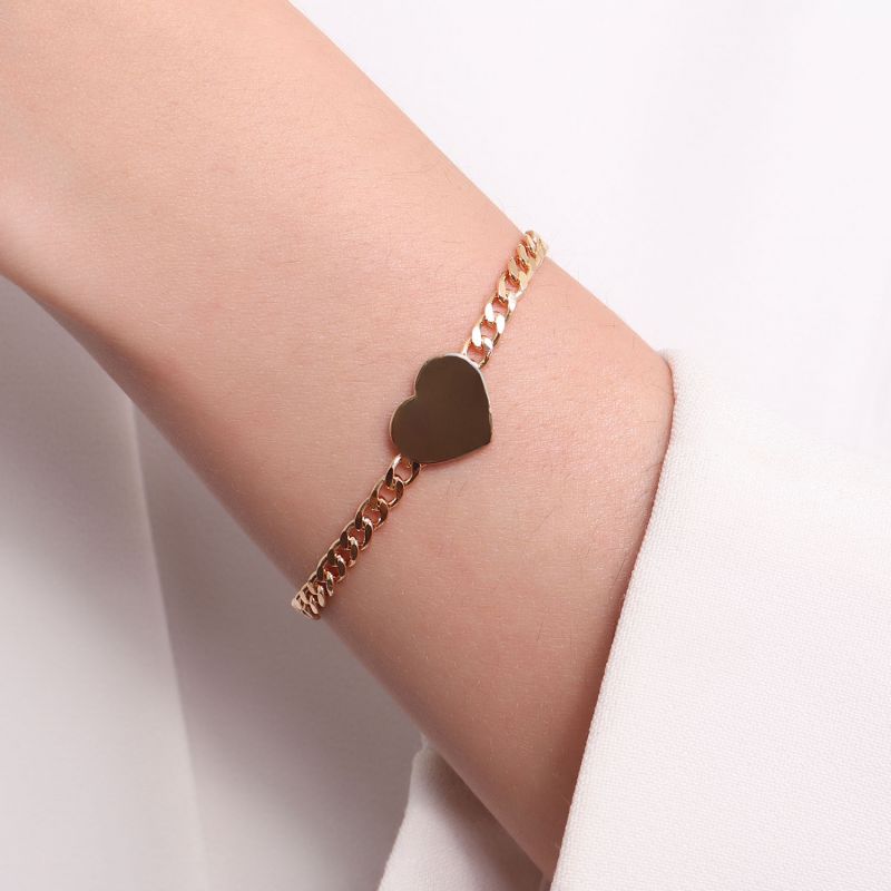 Pulseira Corrente Groumet com Coração Liso Banho 18k