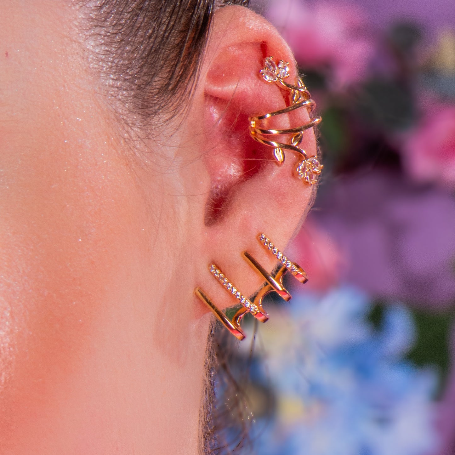 Piercing Floral Pétala Cristal Banho Ouro 18k