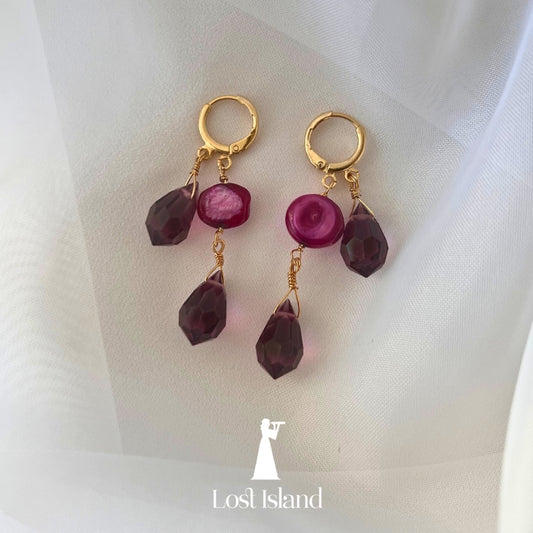 Brinco Lila Artesã Cristal Banho Ouro 18k