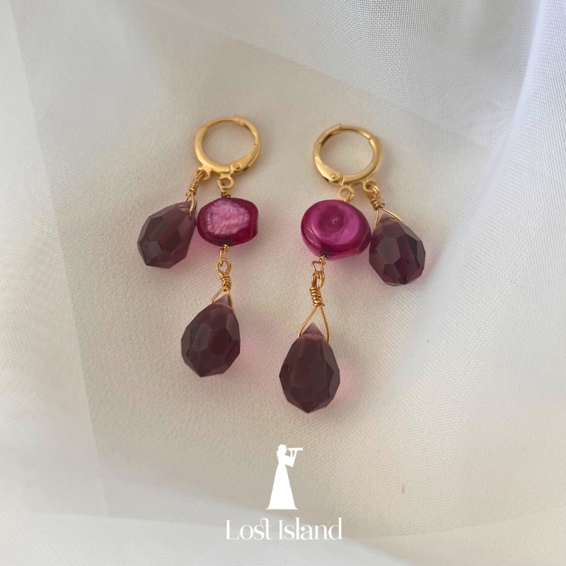 Brinco Lila Artesã Cristal Banho Ouro 18k