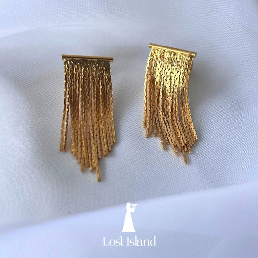 Brinco Franja Dourada Banho Ouro 18k