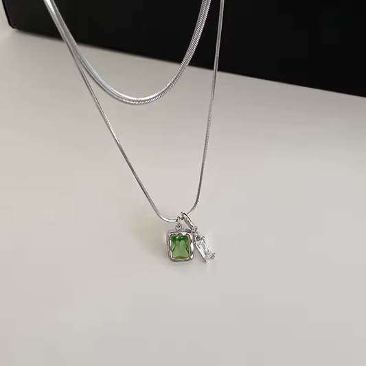 Colar e Pingente Duplo Banho Ródio