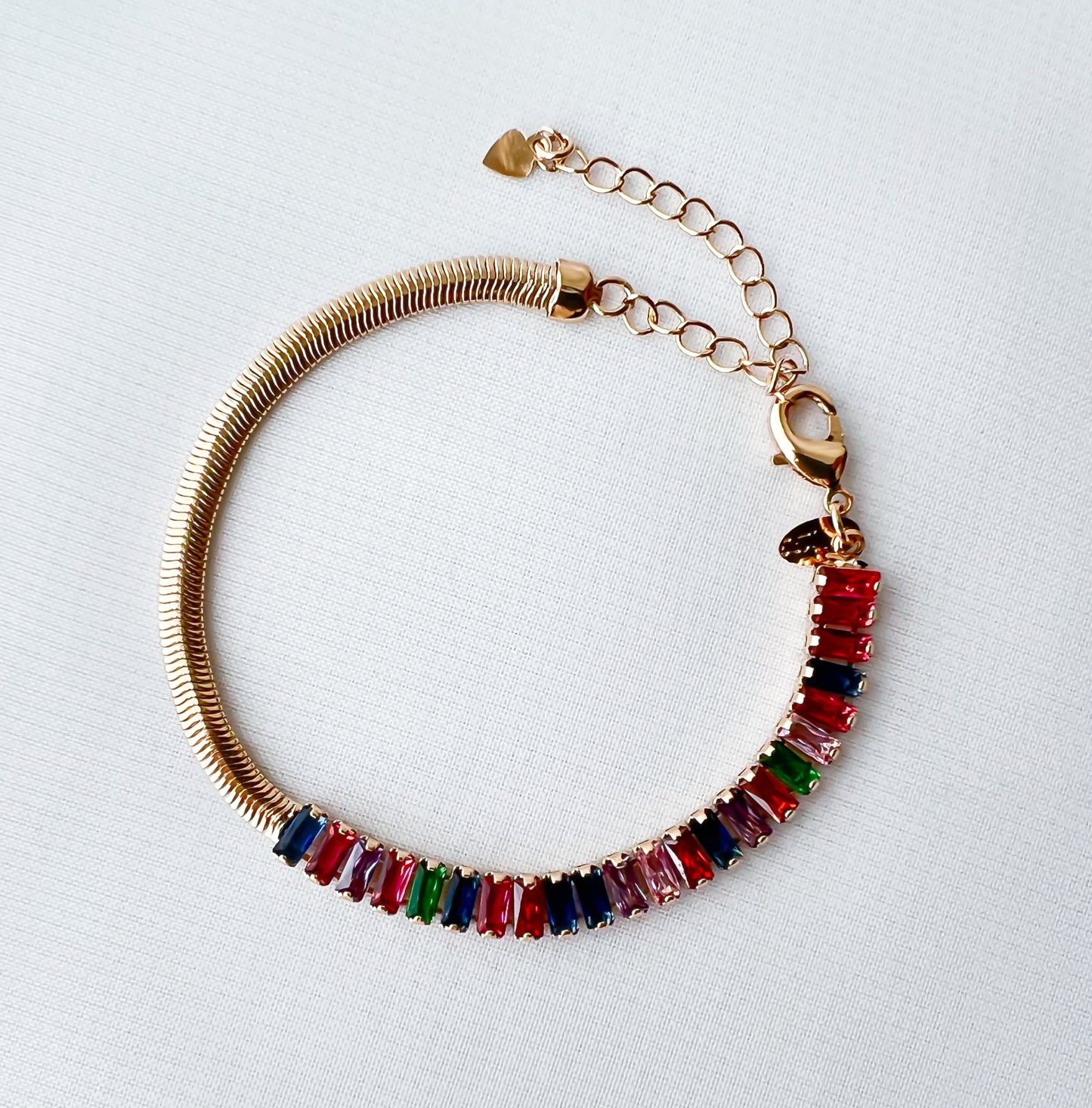Pulseira Fita com Riviera Colorida Banho Ouro 18k
